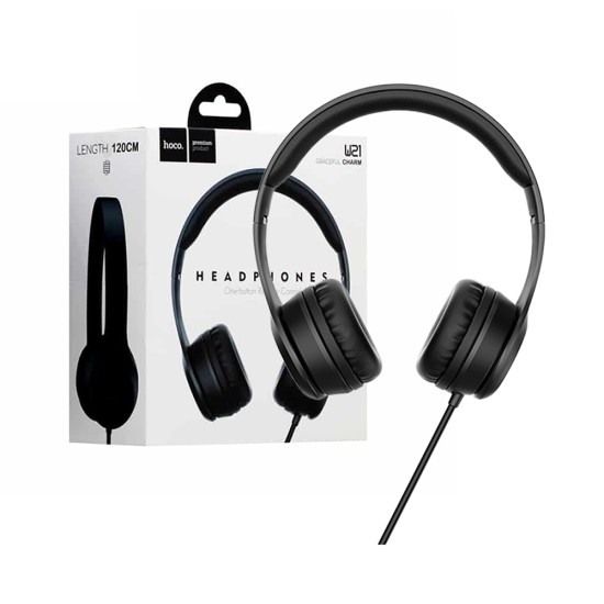 Auriculares Graceful Charm Hoco W21 con Cabo a Micrófono Control de Un Botón 1,2 m 3,5 mm Negro